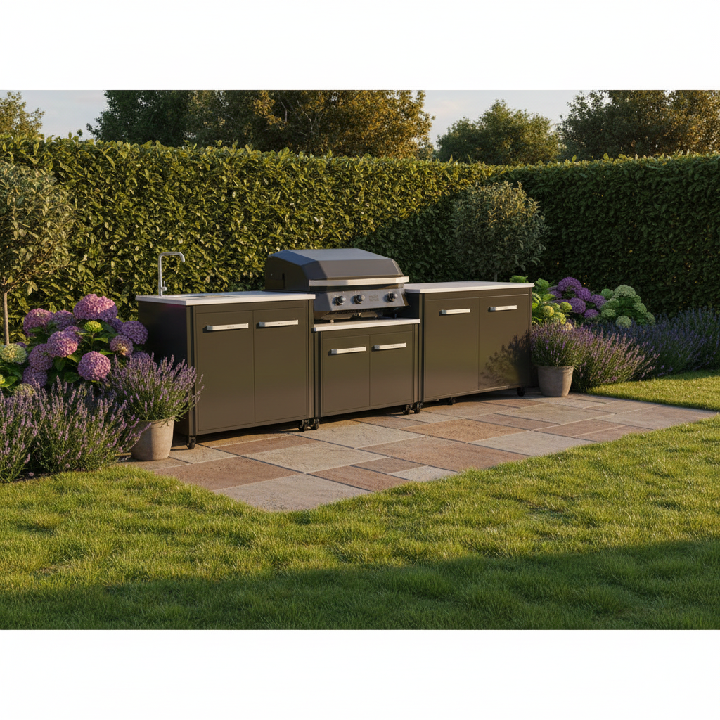 Cozze Modular Outdoor Kitchen with E Combo Plancha Grill and Sink