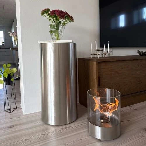 Dualis Brushed Steel Bioethanol Fireplace | ScandiFlames