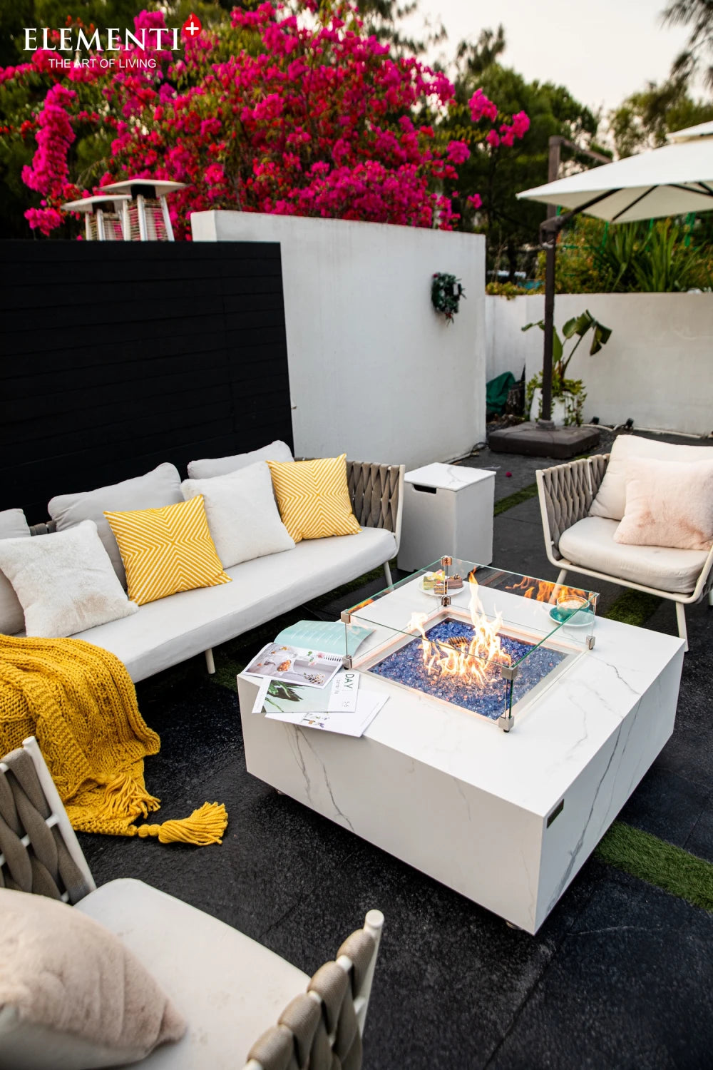 Bianco Fire Table 60,000 BTU Marble Porcelain & Metal Frame