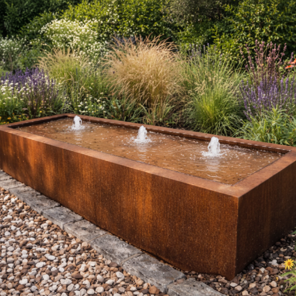 Rectangle Corten Steel Water Table β Handmade in Britain