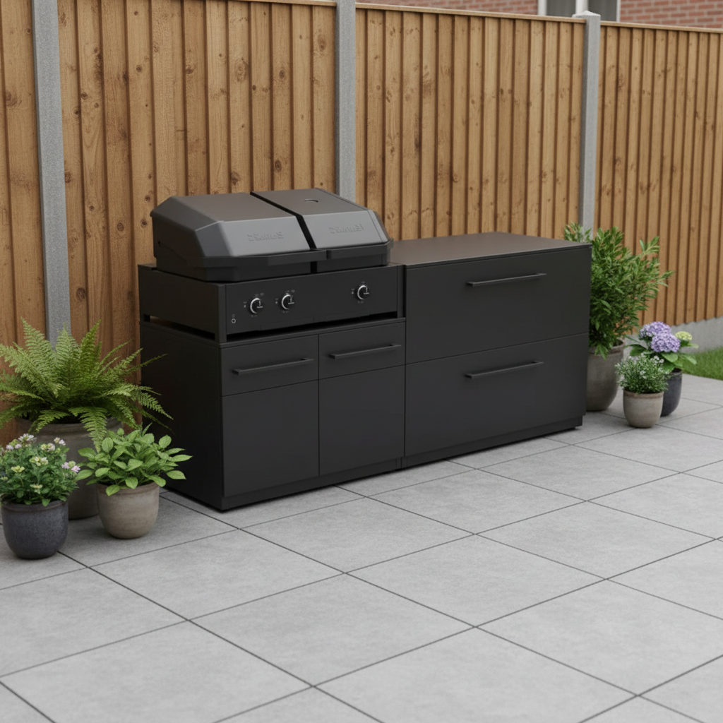 Cozze Elements Outdoor Kitchen with Quattro 900 Grill, Pizza Oven, Storage and Compact Design