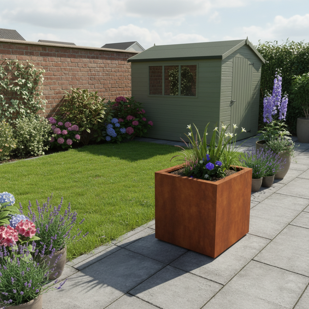 Arden Corten Steel Cube Planter