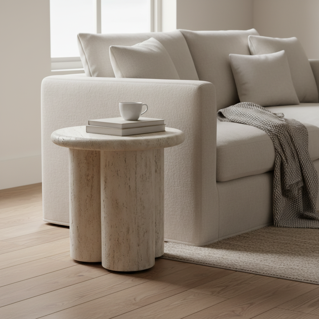 Travertine side table living room