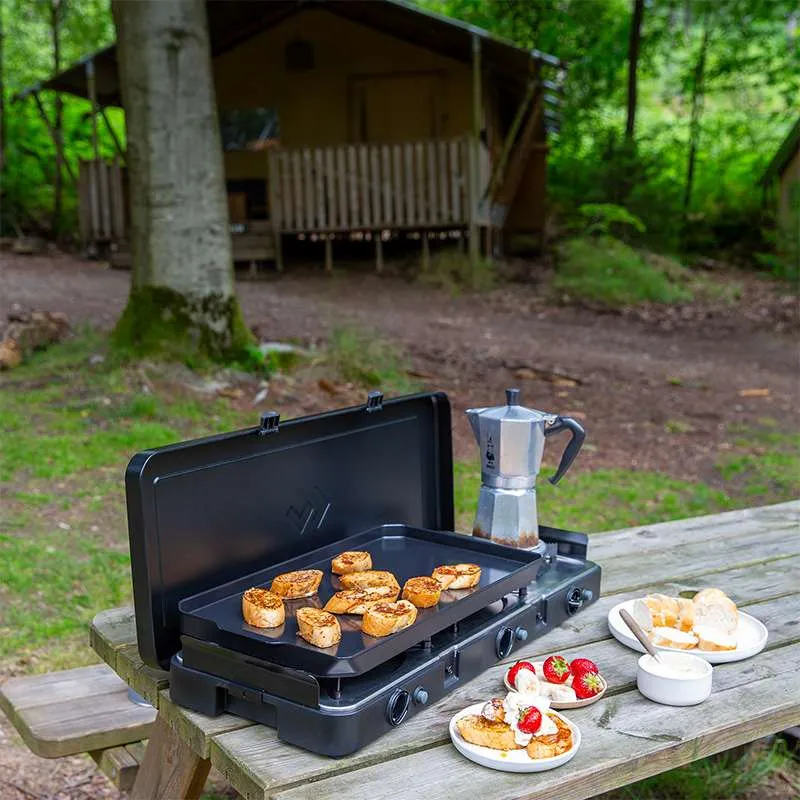 Cadac 3 Cook Turbo FFD Deluxe QR Portable 3 Burner Gas Stove with Grill Plates