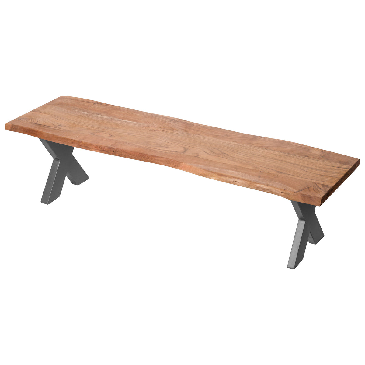 Live Edge Acacia Wood Bench with Grey Metal Frame