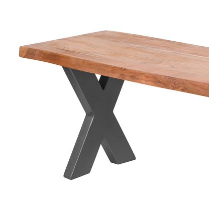 Live Edge Acacia Wood Bench with Grey Metal Frame