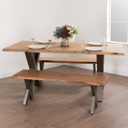 Live Edge Acacia Wood Bench with Grey Metal Frame