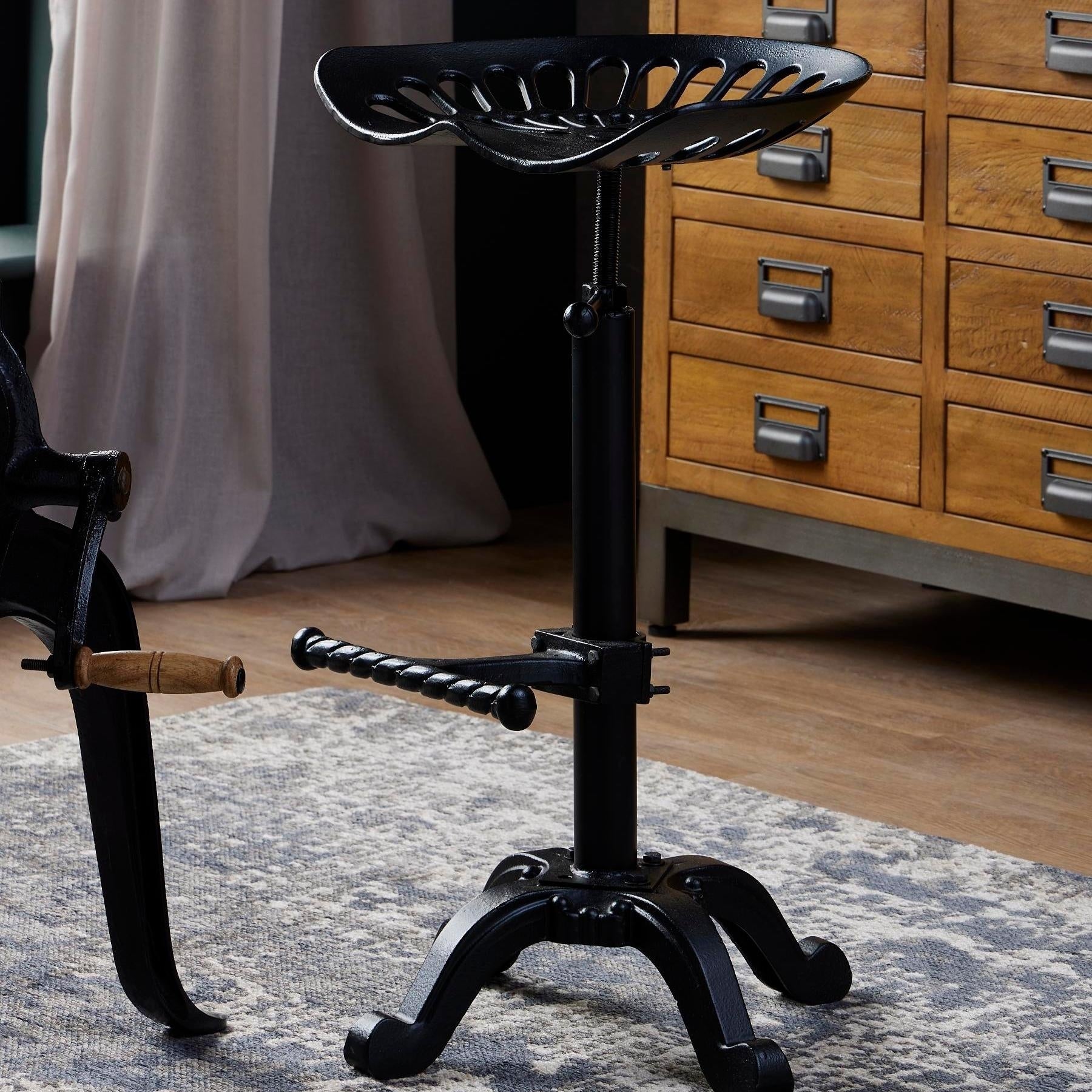 Adjustable Tractor Seat | Black Metal Industrial Bar Stool