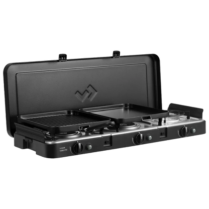 Cadac 3 Cook Turbo FFD Deluxe QR Portable 3 Burner Gas Stove with Grill Plates