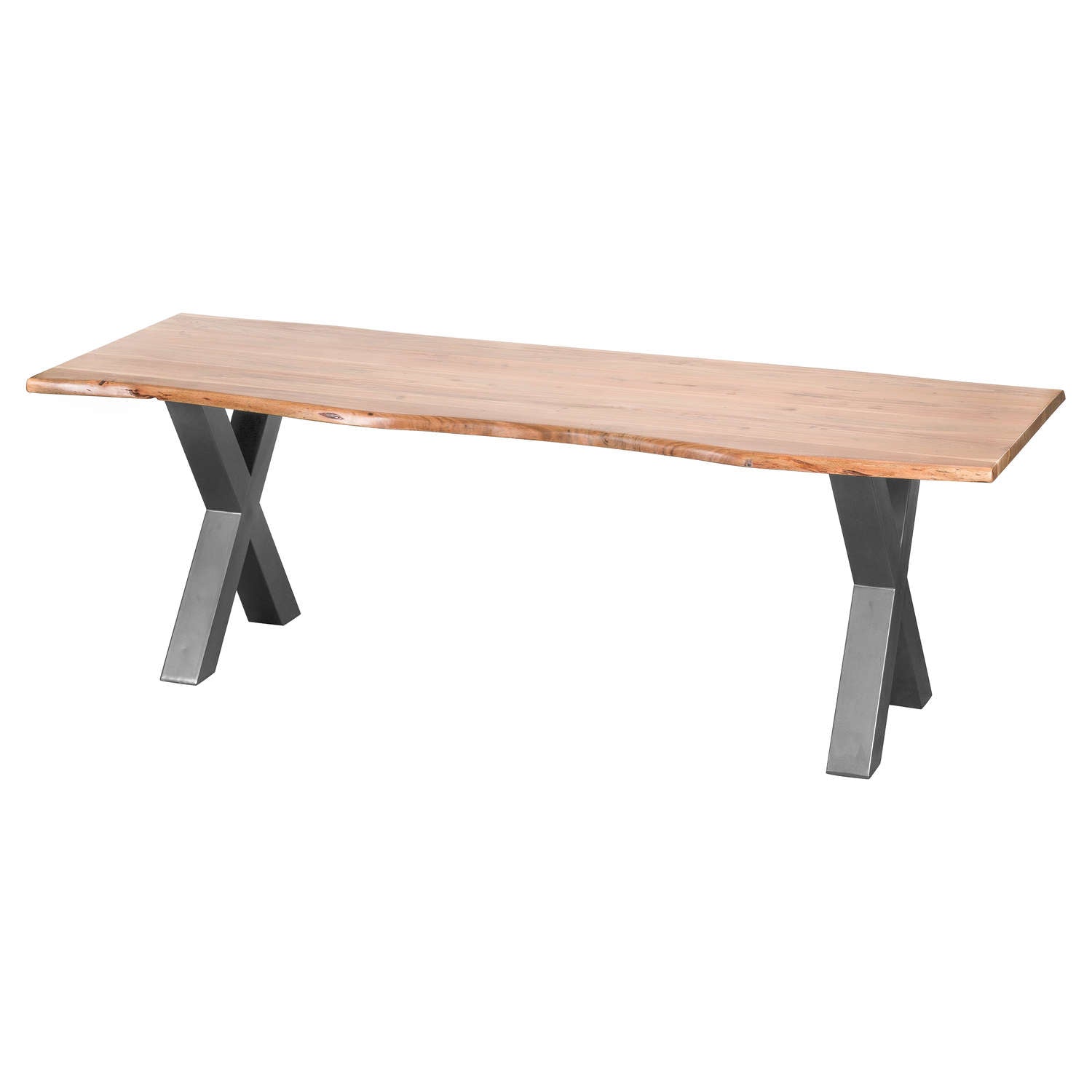 Live Edge Large Dining Table – Acacia Wood & Metal X-Frame