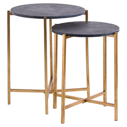 Set Of 2 Gold And Black Marble Tables with Nesting Design