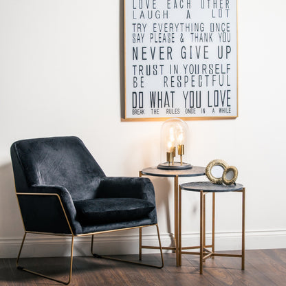 Set Of 2 Gold And Black Marble Tables with Nesting Design