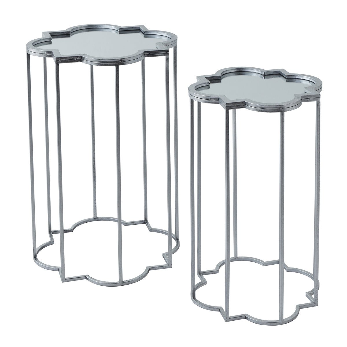 Quarter Foil Mirrored Set Of Two Silver Side Tables