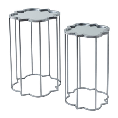 Quarter Foil Mirrored Set Of Two Silver Side Tables