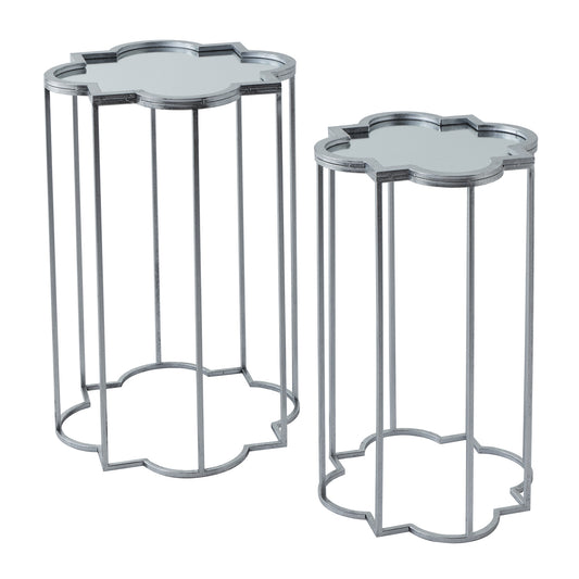 Quarter Foil Mirrored Set Of Two Silver Side Tables