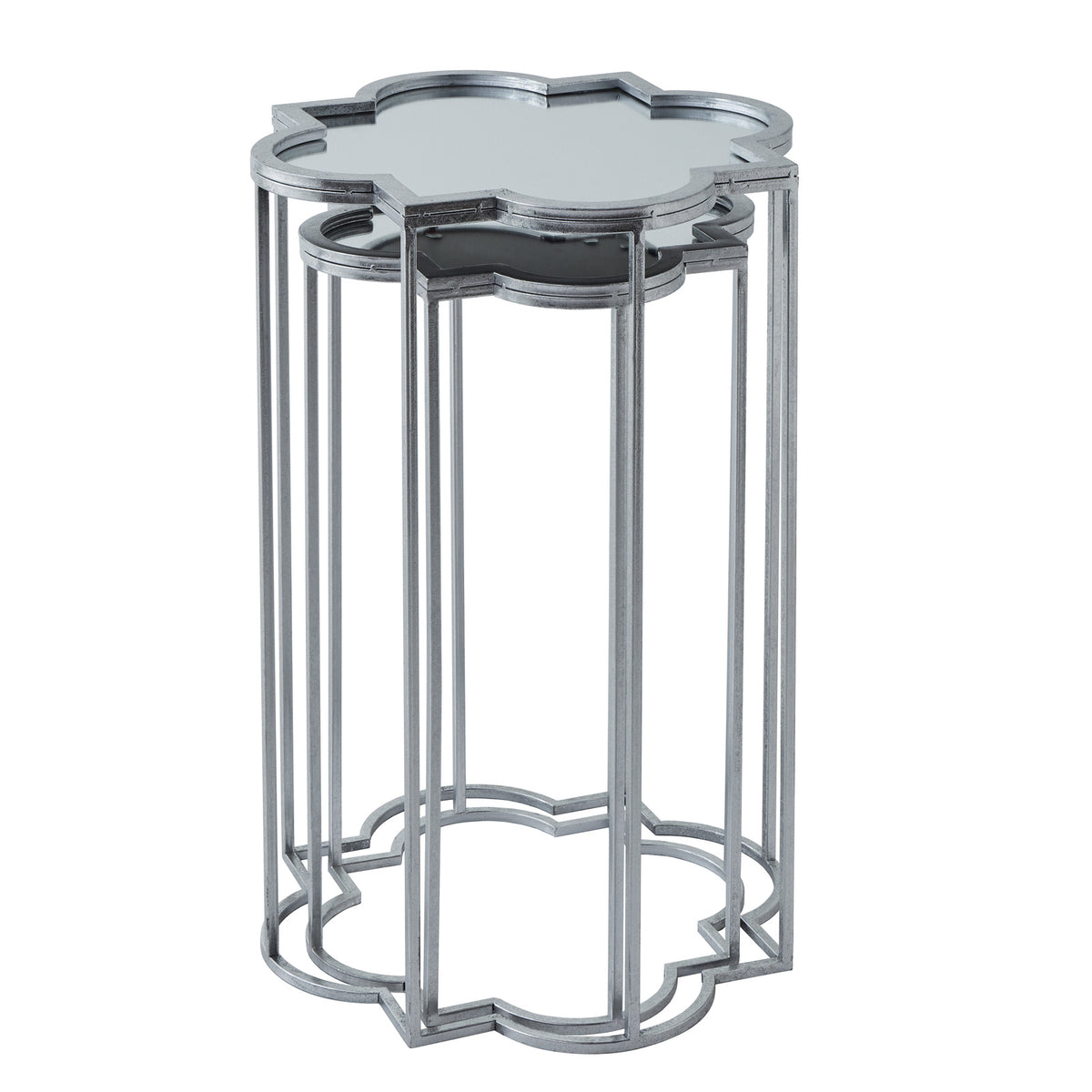 Quarter Foil Mirrored Set Of Two Silver Side Tables