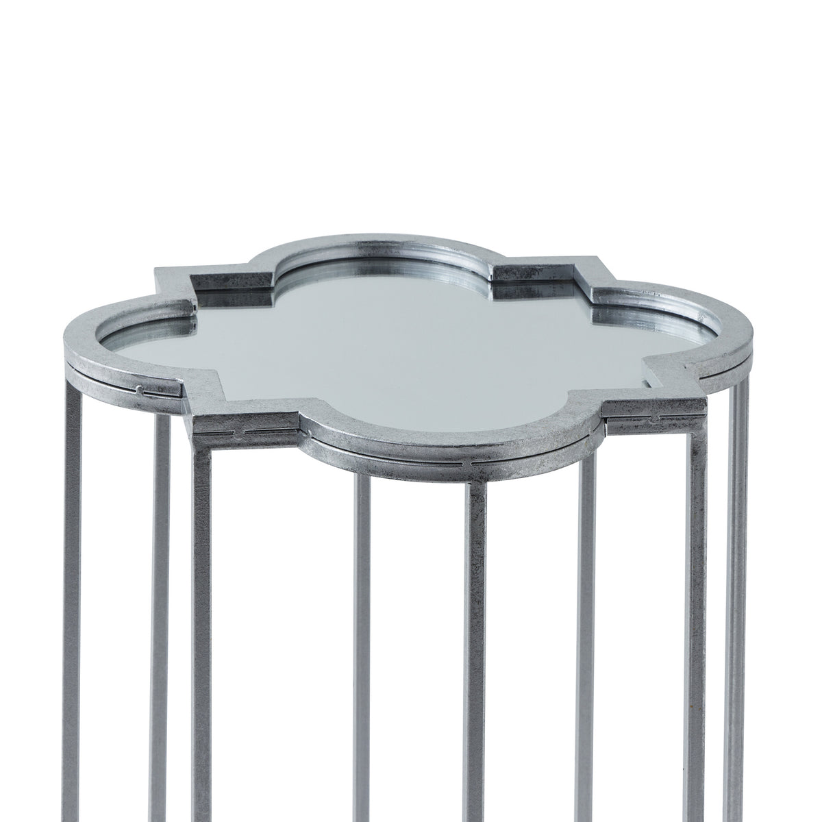 Quarter Foil Mirrored Set Of Two Silver Side Tables
