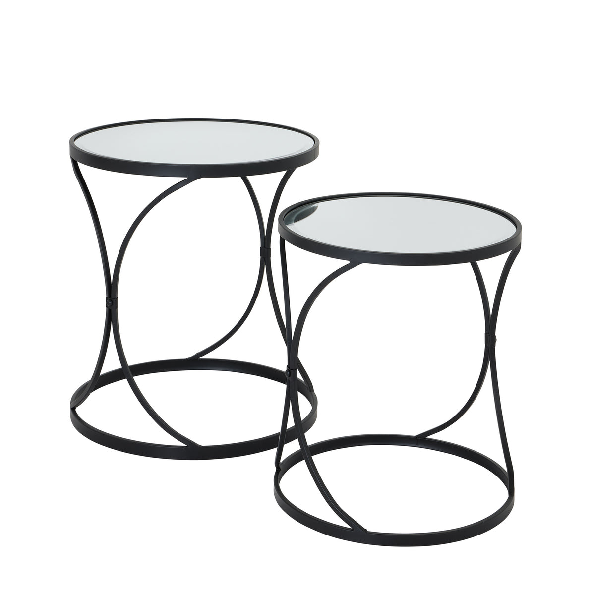 Set Of Two Black Mirrored Side Tables with Stacking Design