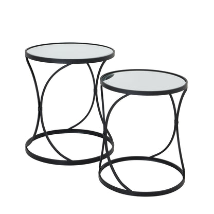 Set Of Two Black Mirrored Side Tables with Stacking Design