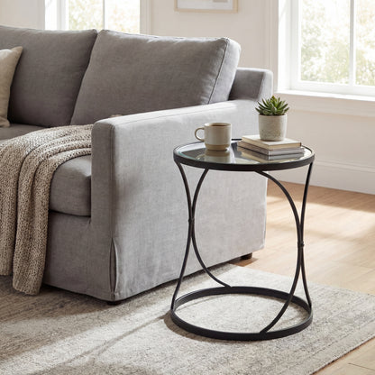 Set Of Two Black Mirrored Side Tables with Stacking Design
