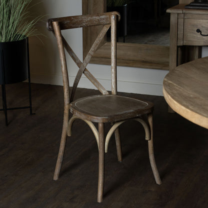 Light Oak Cross Back Dining Chair | Solid Oak Rustic Dining Seat