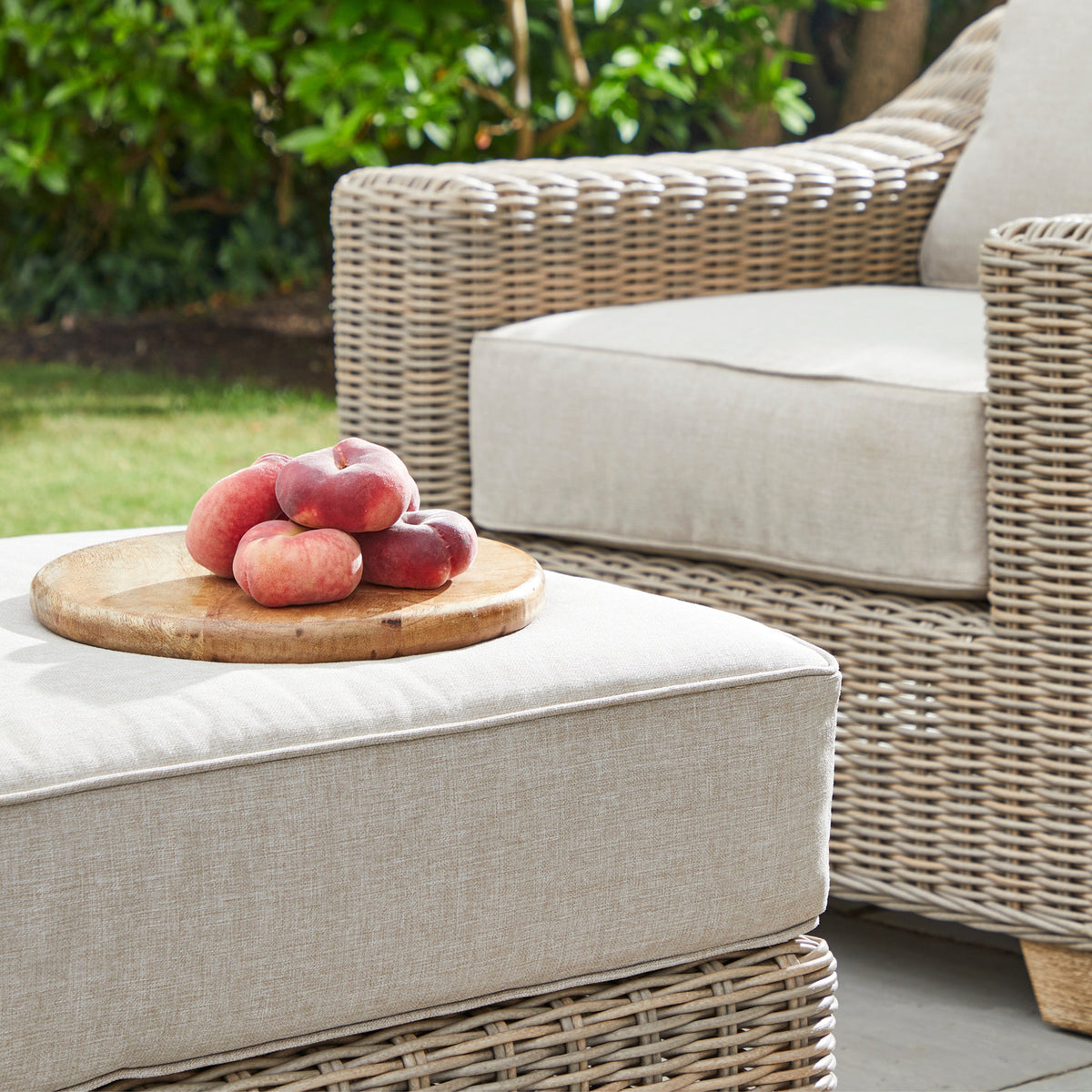 Capri Beige Outdoor Wicker Foot Stool with Quick Dry Cushion