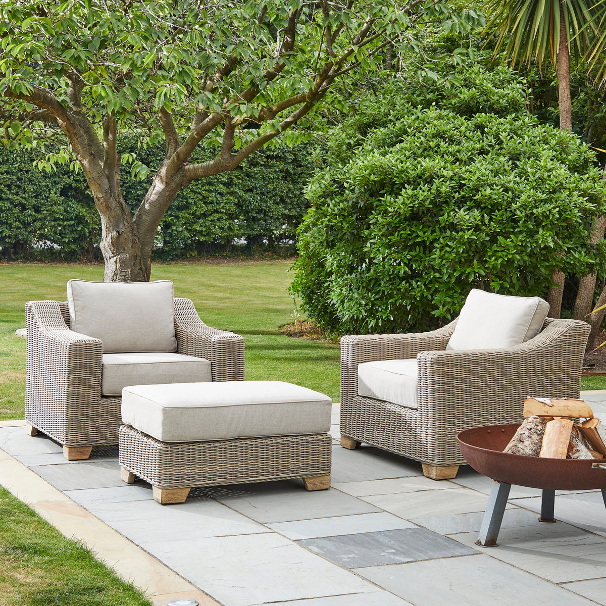 Capri Beige Outdoor Wicker Foot Stool with Quick Dry Cushion