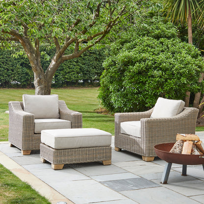 Capri Beige Outdoor Wicker Foot Stool with Quick Dry Cushion