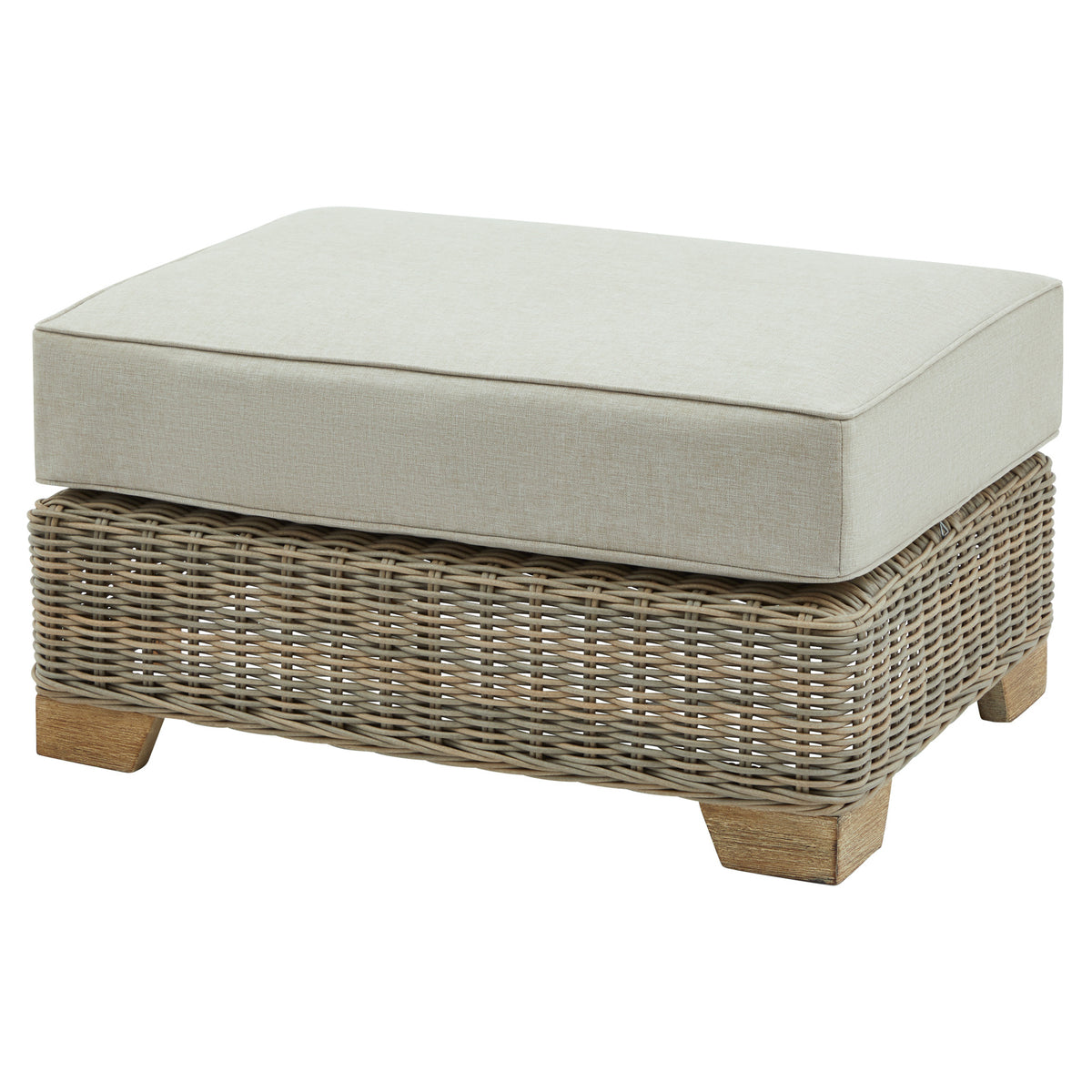 Capri Beige Outdoor Wicker Foot Stool with Quick Dry Cushion
