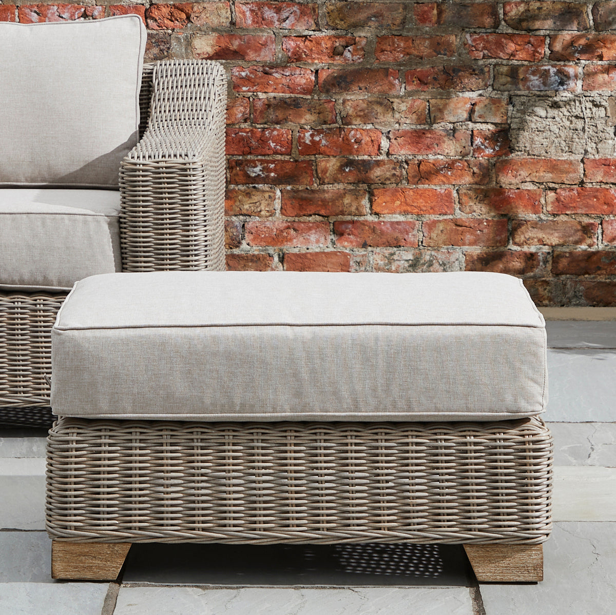 Capri Beige Outdoor Wicker Foot Stool with Quick Dry Cushion