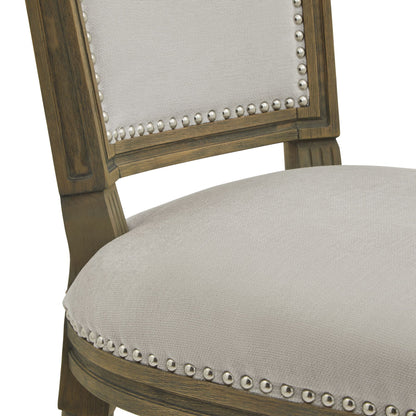 Ripley Grey Dining Chair | Hand-Carved Washed Wood & Woven Fabric Seat