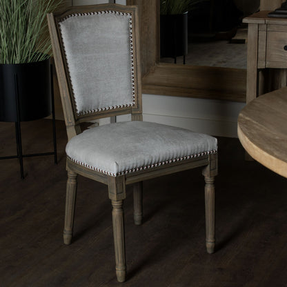 Ripley Grey Dining Chair | Hand-Carved Washed Wood & Woven Fabric Seat