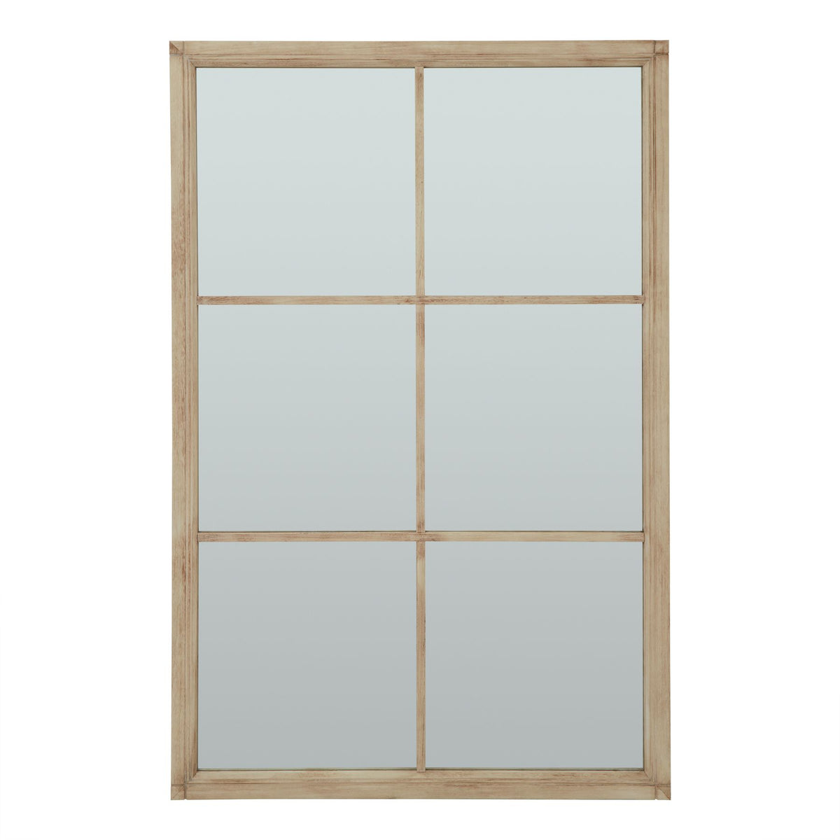Washed Wood XL Window Mirror with Oversized Grid Frame
