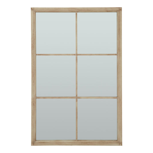Washed Wood XL Window Mirror with Oversized Grid Frame