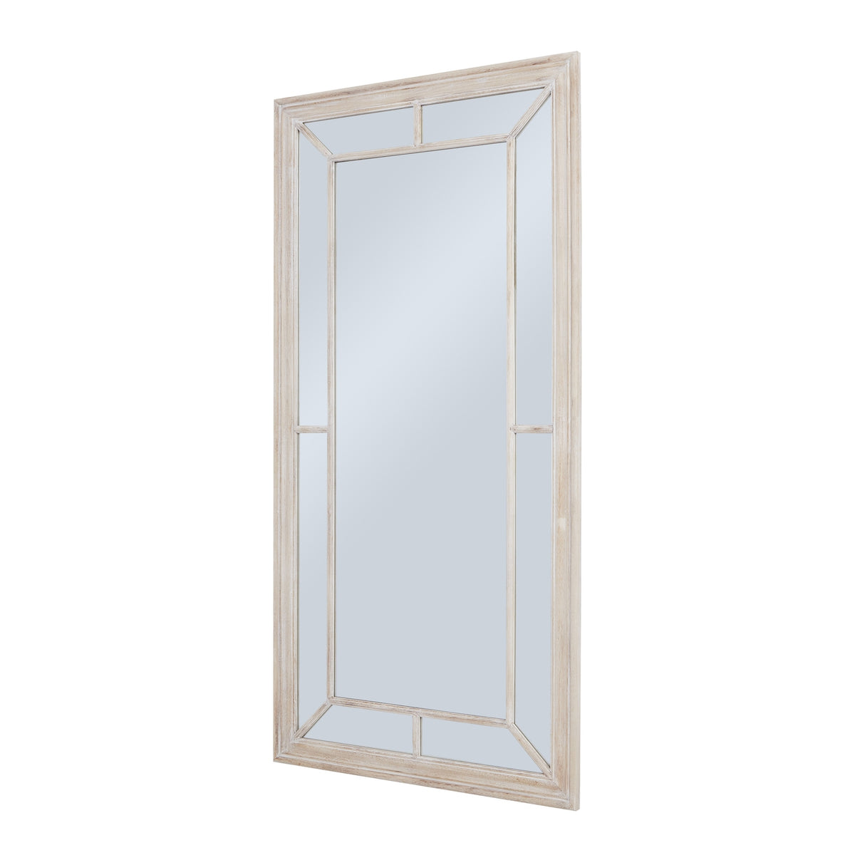 Large Washed Wood Window Mirror with Rustic Multi Paned Frame