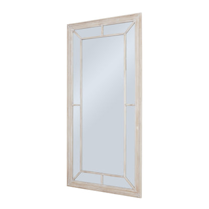 Large Washed Wood Window Mirror with Rustic Multi Paned Frame