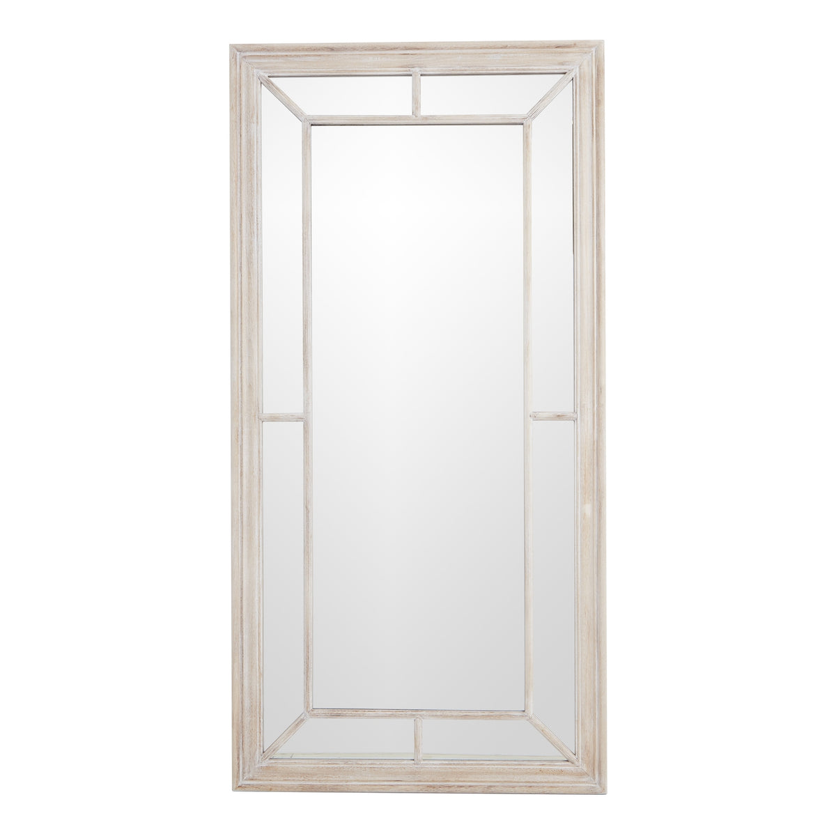 Large Washed Wood Window Mirror with Rustic Multi Paned Frame