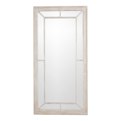Large Washed Wood Window Mirror with Rustic Multi Paned Frame