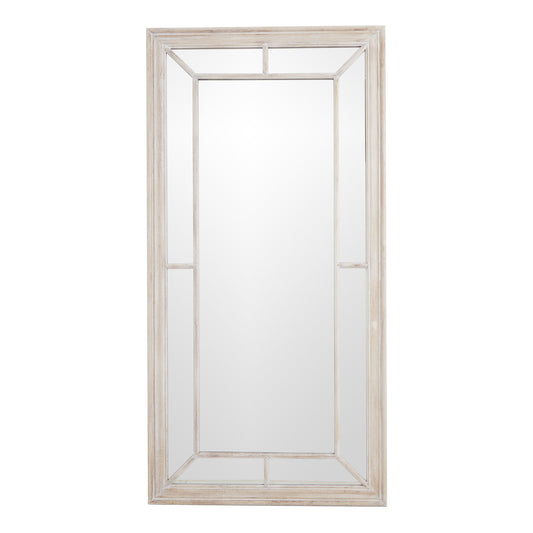 Large Washed Wood Window Mirror with Rustic Multi Paned Frame