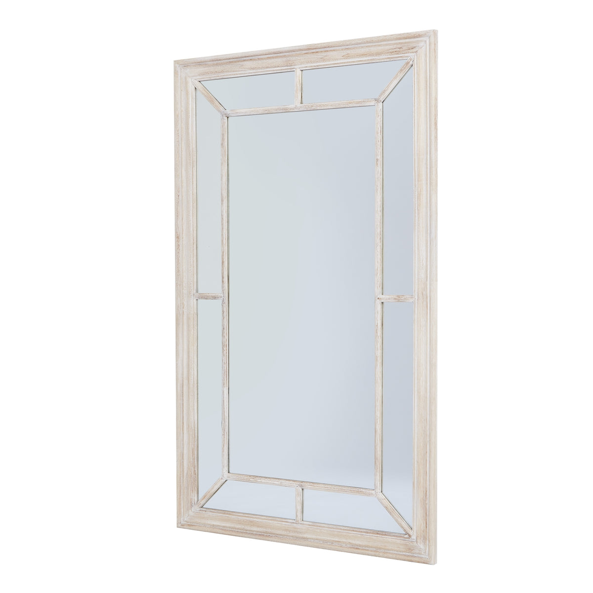 Washed Wood Window Mirror with Rustic Multi Panel Frame