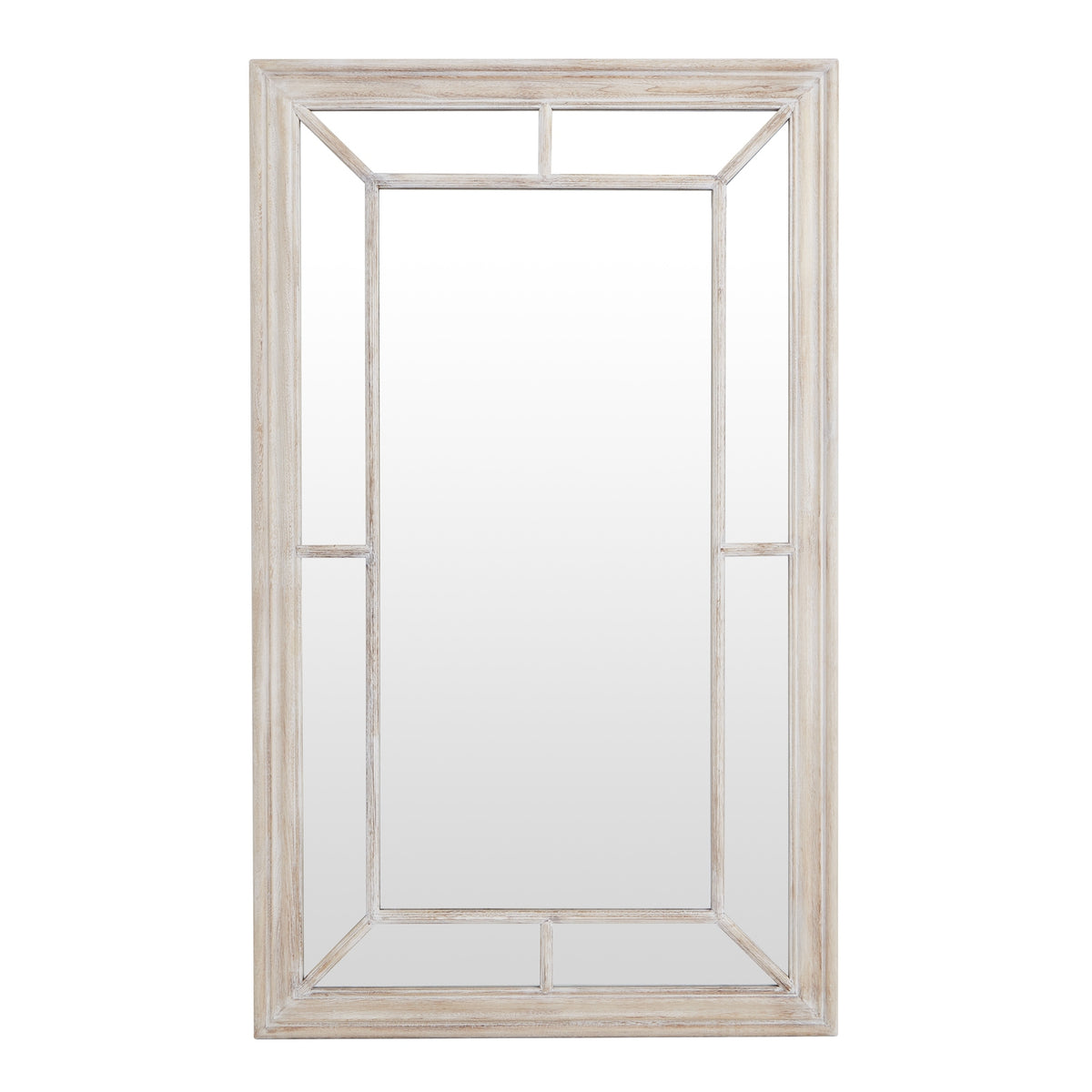 Washed Wood Window Mirror with Rustic Multi Panel Frame