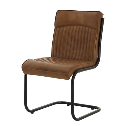 Billy Leather Dining Chair | Caramel Brown Leather & Metal Frame
