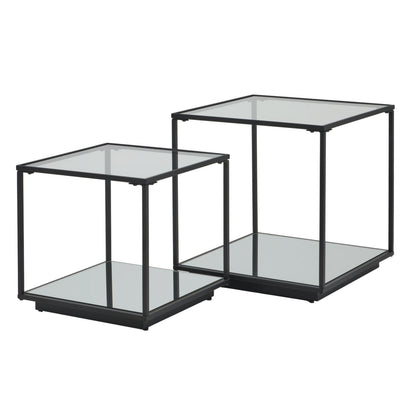 Lennox Black Set of 2 Side Tables with Glass Tops and Metal Frames