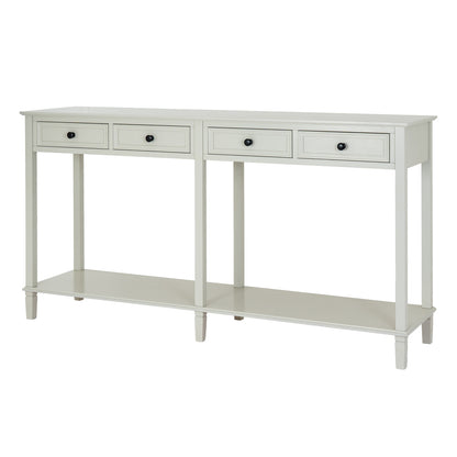 Belmont White 4 Drawer Console Table with Natural Wood Detail