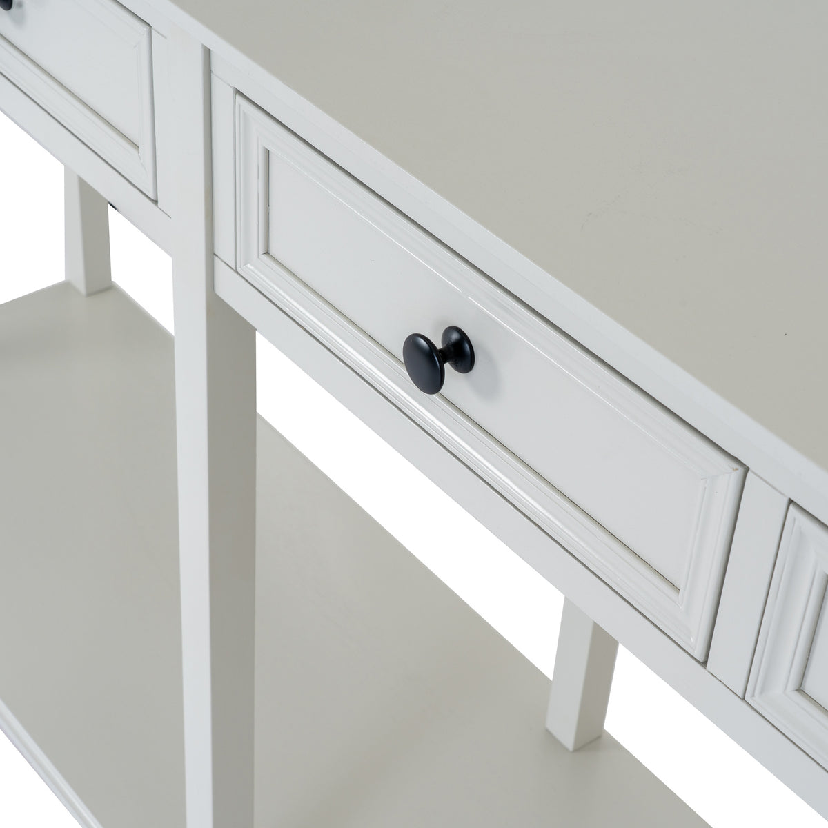 Belmont White 4 Drawer Console Table with Natural Wood Detail