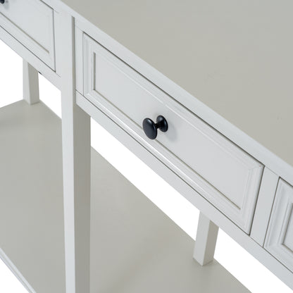 Belmont White 4 Drawer Console Table with Natural Wood Detail