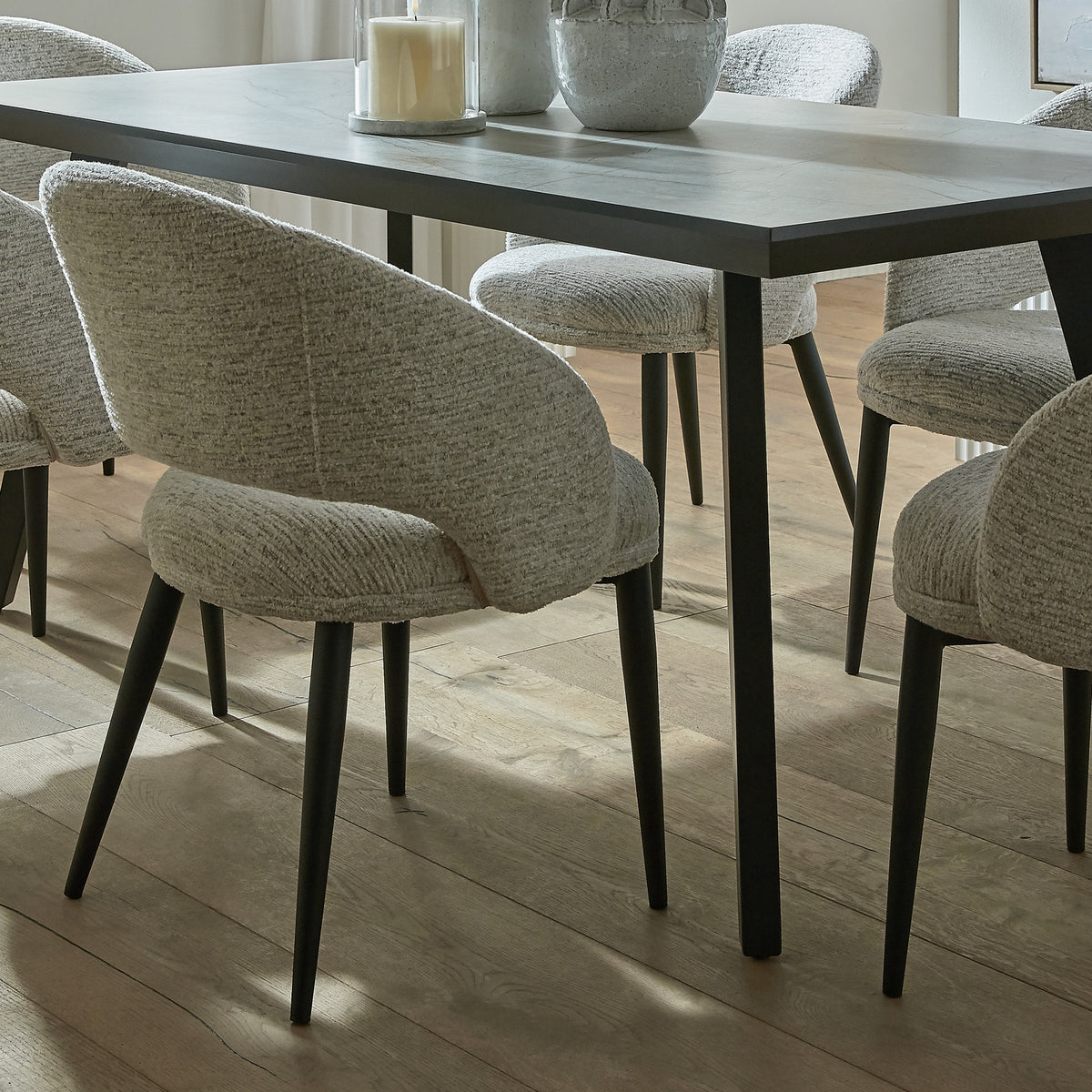Sorelle Curved Dining Chair in White Fabric with Contoured Design