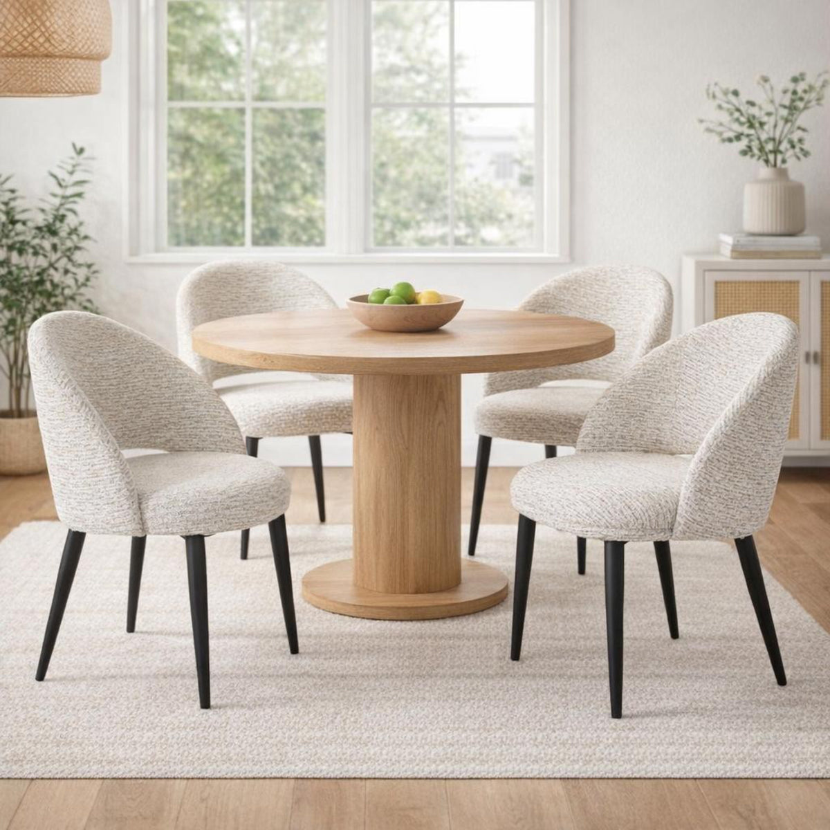 Sorelle Curved Dining Chair in White Fabric with Contoured Design