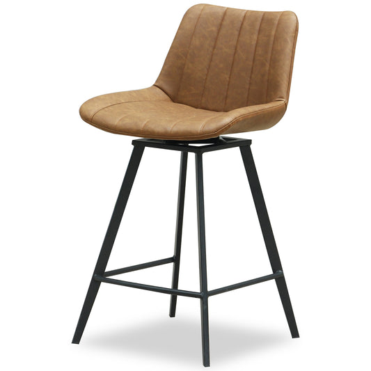 Malmo Tan Swivel Bar Stool | Modern Upholstered Bar Chair with 360° Seat
