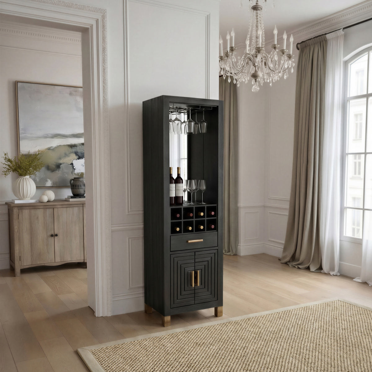 Lennox Black Drinks Unit with Open & Closed Storage for Entertaining
